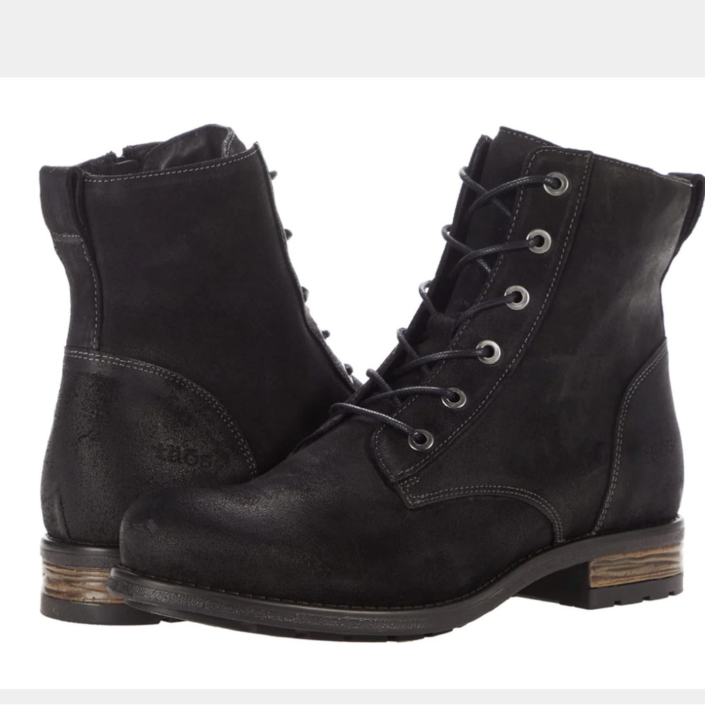 Taos Black Leather Boot Camp Side Zip Lace Up Boot Size 37